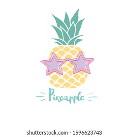 Pineapple in Glasses. Summer Concept Background Vector Illustration 