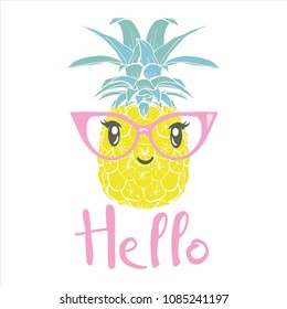 pineapple with glasses tropical, vector, illustration, design, exotic, food, fruit