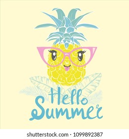 pineapple with glasses tropical, vector, illustration exotic
