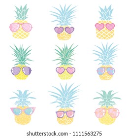 pineapple with glasses tropical, vector, illustration, design, exotic, food, fruit