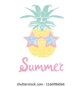 pineapple with glasses tropical, vector, illustration, design, exotic, food, fruit