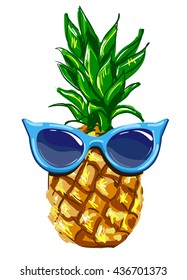 pineapple with glasses tropical vector illustration
