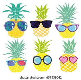 pineapple with glasses, vector, illustration