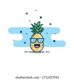 Pineapple with glasses, vector, illustration. Pineapple isolated on white background. Suitable for sticker, web landing page and more.