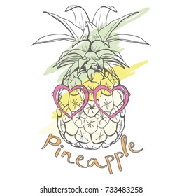 pineapple with glasses,vector, illustration, fruit