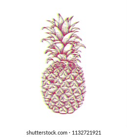 Pineapple in glitch style . Sketch vector illustration