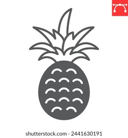 Icono de pictograma de piña, verano y comida, icono de vector de ananas, gráficos vectoriales, trazo editable signo sólido, eps 10.