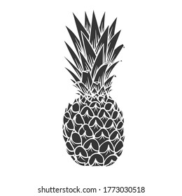 Pineapple glyph icon. Tropical fruit in retro style, vector illustration for design advertising products shop or market.