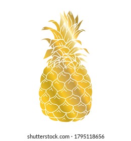 Ananas-Goldsymbol. Tropische Früchte einzeln auf weißem Hintergrund. Symbol der Nahrung, süß, exotisch und Sommer, Vitamin, gesund. Naturlogo. Design-Element, Vektorgrafik