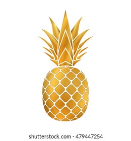 Pineapple gold icon. Tropical fruit, isolated on white background. Symbol of food, sweet, exotic and summer, vitamin, healthy. Nature logo. 3D concept. Design element Vector illustration