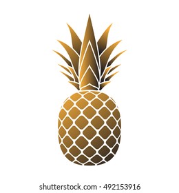 Pineapple gold icon. Tropical fruit, isolated on white background. Symbol of food, sweet, exotic and summer, vitamin, healthy. Nature logo. 3D concept. Design element Vector illustration