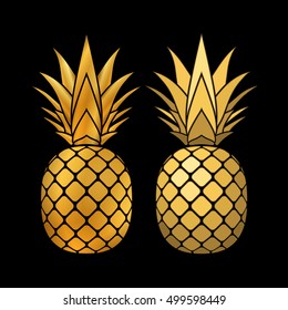 Pineapple gold icon. Tropical fruit, isolated on white background. Symbol of food, sweet, exotic and summer, vitamin, healthy. Nature logo. 3D concept. Design element Vector illustration