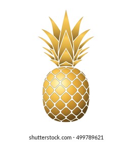 Pineapple gold icon. Tropical fruit, isolated on white background. Symbol of food, sweet, exotic and summer, vitamin, healthy. Nature logo. 3D concept. Design element Vector illustration