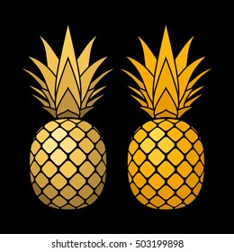 Pineapple gold icon. Tropical fruit, isolated on white background. Symbol of food, sweet, exotic and summer, vitamin, healthy. Nature logo. 3D concept. Design element Vector illustration