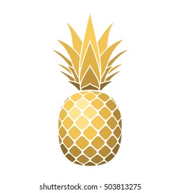 Pineapple gold icon. Tropical fruit, isolated on white background. Symbol of food, sweet, exotic and summer, vitamin, healthy. Nature logo. 3D concept. Design element Vector illustration