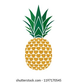Pineapple golden sign with hearts for t-shirt. Tropical gold exotic fruit isolated white background. Love sign. Cute romantic typography graphic. Sweet summer design decoration Vector illustration