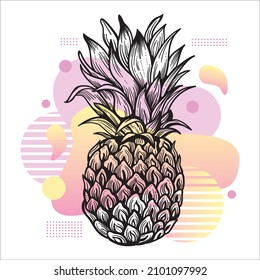 Pineapple in gradient background, summer illustration 