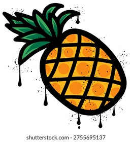 Pineapple graffiti with spray paint splatter and drips