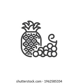 Pineapple and grapes line icon. linear style sign for mobile concept and web design. Fresh fruit, grapes and pineapple outline vector icon. Symbol, logo illustration. Vector graphics