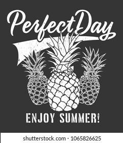 pineapple graphic with typography.vector illustration.summer graphic.script typography.apparel print