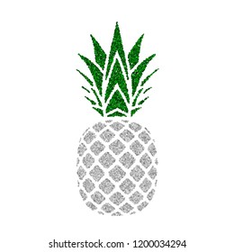Pineapple with green leaf. Tropical silver exotic fruit isolated white background. Symbol of organic food, summer, vitamin, healthy. Nature logo. Design element silhouette icon Vector illustration