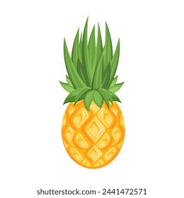 Pineapple with green leaves. Bright tropical fruit icon isolated on transparent background. Vector. Exotic, summer, vacation, sea, vitamins, health. Flat decor element.