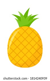 Piña con hojas verdes aisladas en fondo blanco, diseño plano, ilustración del vector de la fruta