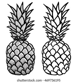Pineapple grey and outline illustration vector