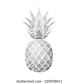 Pineapple grunge with leaf. Tropical exotic fruit isolated white background. Symbol of organic food, summer, vitamin, healthy. Nature logo. Design element silhouette icon Vector illustration