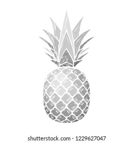 Pineapple grunge with leaf. Tropical exotic fruit isolated white background. Symbol of organic food, summer, vitamin, healthy. Nature logo. Design element silhouette icon Vector illustration
