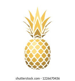Pineapple grunge with leaf. Tropical gold exotic fruit isolated white background. Symbol of organic food, summer, vitamin, healthy. Nature logo. Design element silhouette icon Vector illustration