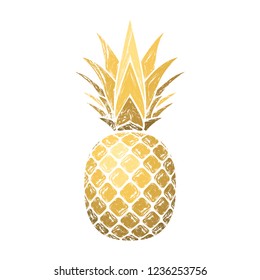 Pineapple grunge with leaf. Tropical gold exotic fruit isolated white background. Symbol of organic food, summer, vitamin, healthy. Nature logo. Design element silhouette icon Vector illustration