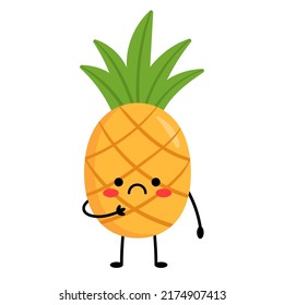 Pineapple gurgles. Cartoon character pineapple with arms and legs, with different emotions. Vector illustration isolated on white background