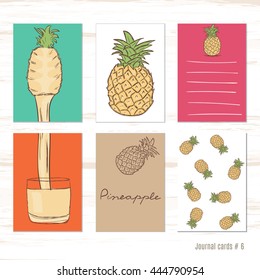 Pineapple, half fruit. Vector design templates for journal cards, scrapbooking cards, greeting cards, gift cards, patterns, blogging. 