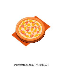 Pineapple Ham Pizza Flat Isolated Primitive Cartoon Style Illustration On White Background