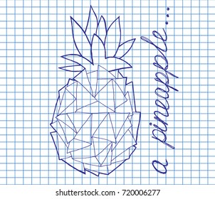 pineapple. Hand draw modern decorative fruit object isolated on copybook background. Summer food illustration