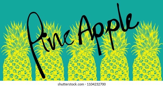 pineapple hand draw on blue with text