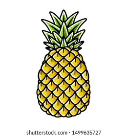 Pineapple hand drawing old school tattoo. Vector illustration on white background.