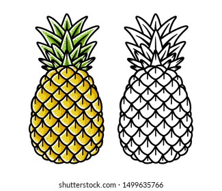 Pineapple Hand Drawing Old School Tattoo. Vector Illustration On White Background.