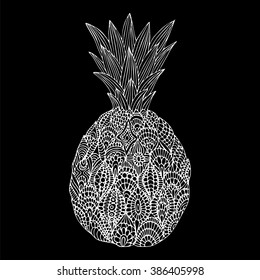 Pineapple - hand drawn design, cool doodle, zentangle style vector illustration