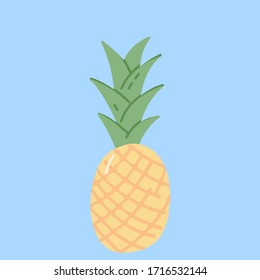 Pineapple. Hand drawn pineapple isolated on blue. Vector