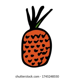 Pineapple. Hand drawn outline doodle icon. Colorful isolated on white background. Vector illustration for greeting cards, posters, patches, prints for clothes, emblems.