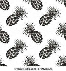 Pineapple hand drawn seamless pattern, fruits background vector illustration