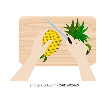 pineapple in hand on a white background.