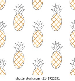 Pineapple. Hand-drawn ink doodle style.
Seamless pattern with tropic fruits.