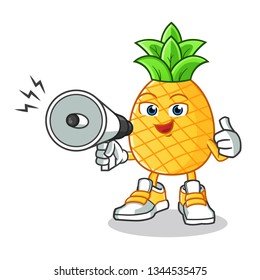 pineapple happy hold handy loudspeaker mascot vector cartoon illustration