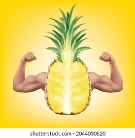 La piña tiene brazos que muestran músculos fuertes.vector de ilustración