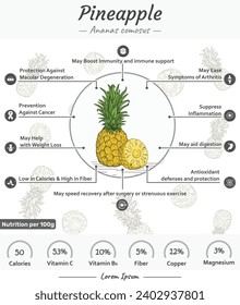 Pineapple health benefits illustration. Ready to print, easy to edit, vector file, ready to use.