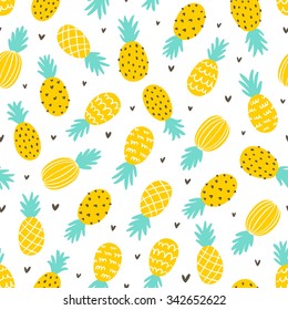 Pineapple and hearts seamless pattern background