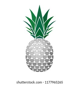 Pineapple with hearts. Tropical silver exotic fruit isolated white background. Symbol of organic food, summer, vitamin, healthy. Nature logo. Design element icon Vector illustration